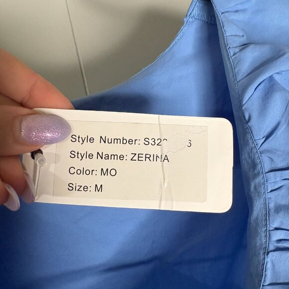 NEW Saylor Zerina Morning Glory Blue Womens Mini Dress M Medium Puff Sleeve NWT‎ - Picture 5 of 6